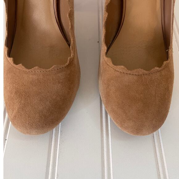 Crown Vintage Cognac Suede Willow Block Camel Heel Pump Shoes - Size Women's 8.5 - Picture 4 of 12